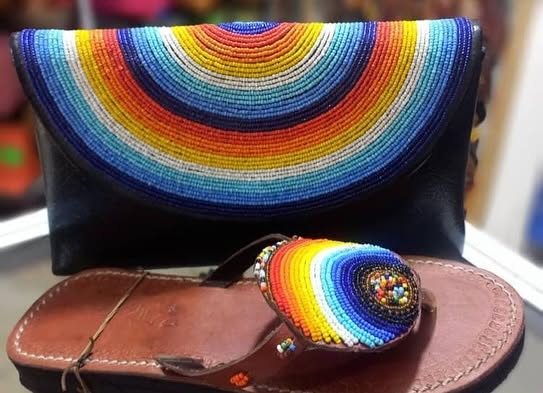 Blue beaded bag and matching handcrafted sandal
