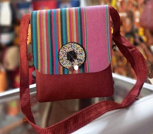 Striped handcrafted shoulder bag
