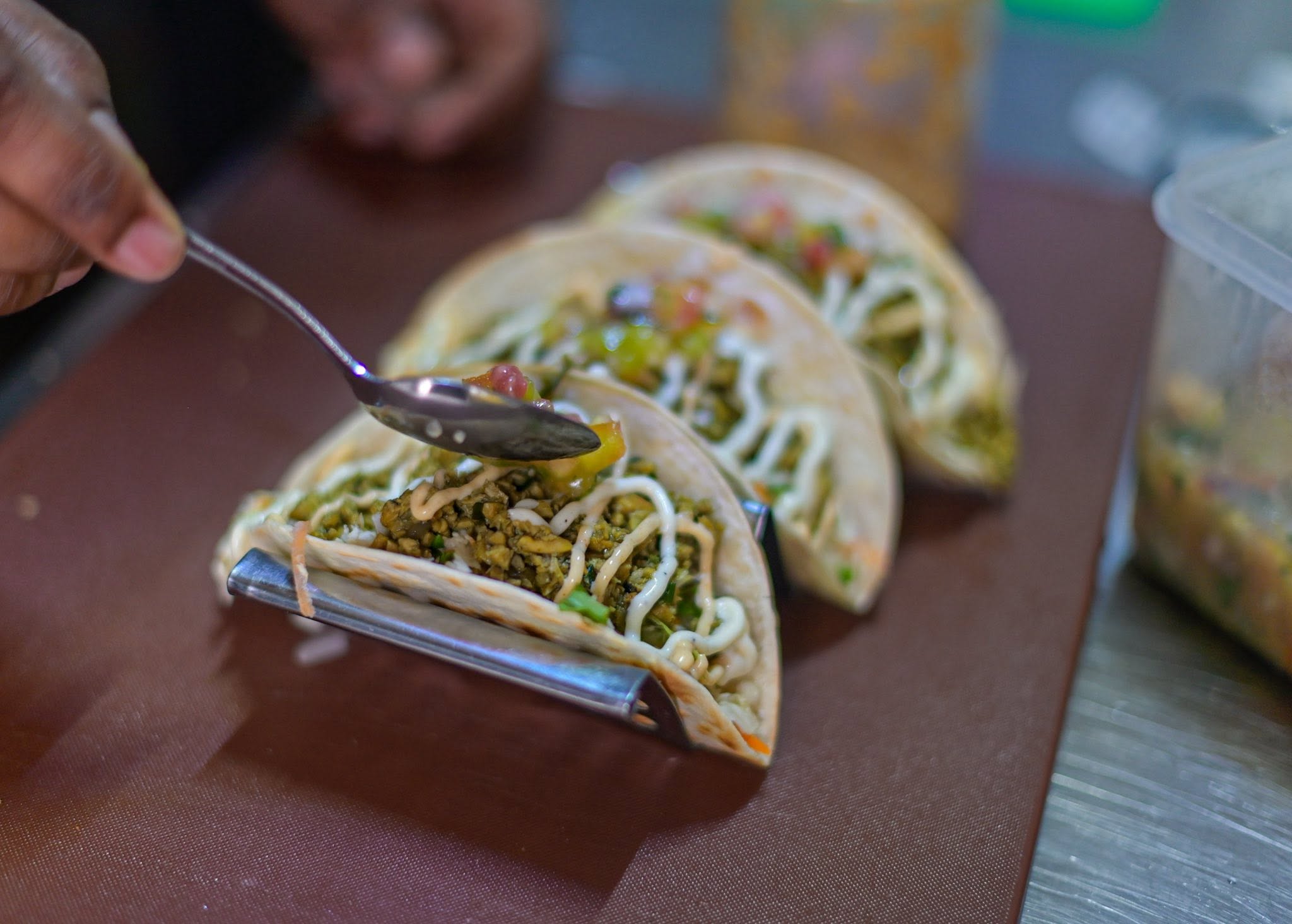 Piton tacos being prepared